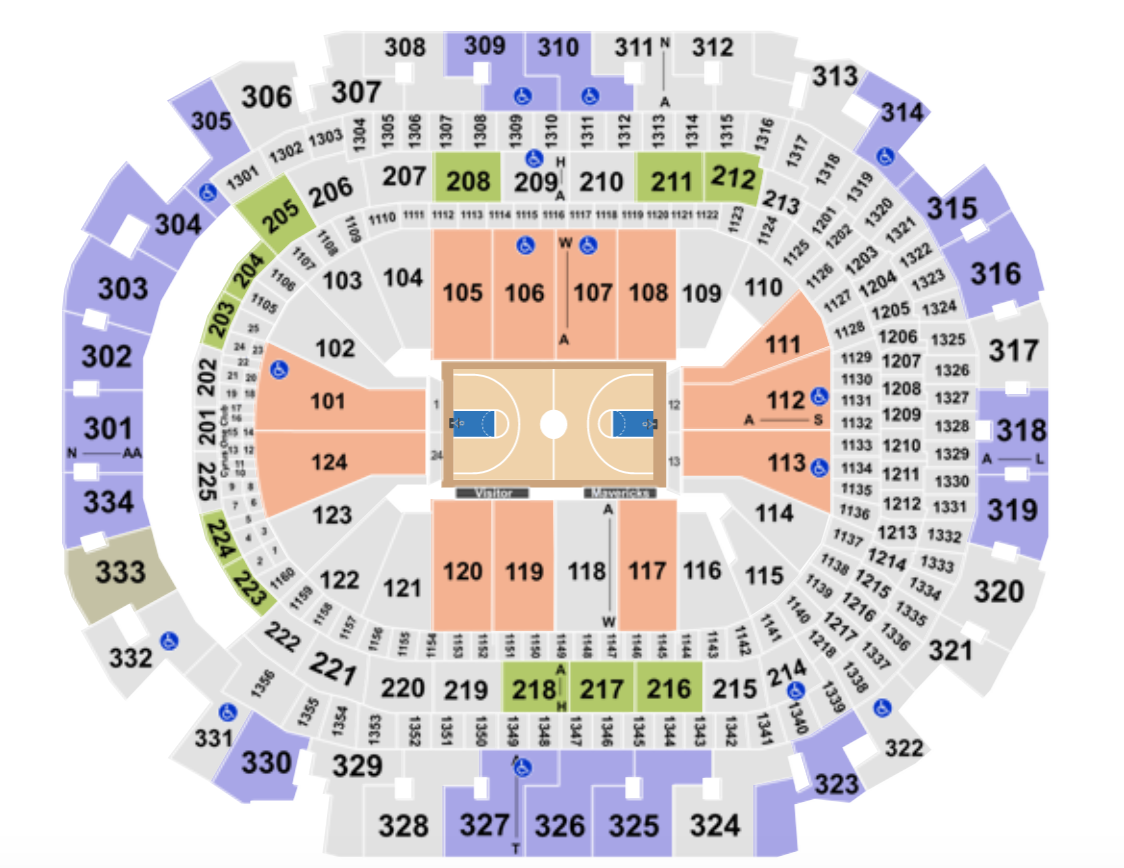 american airlines center seating map rows